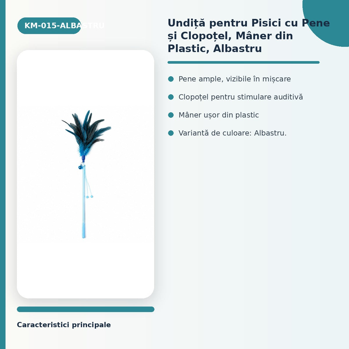 Undiță pentru Pisici cu Pene și Clopoțel, Mâner din Plastic, Albastru – imagine 3