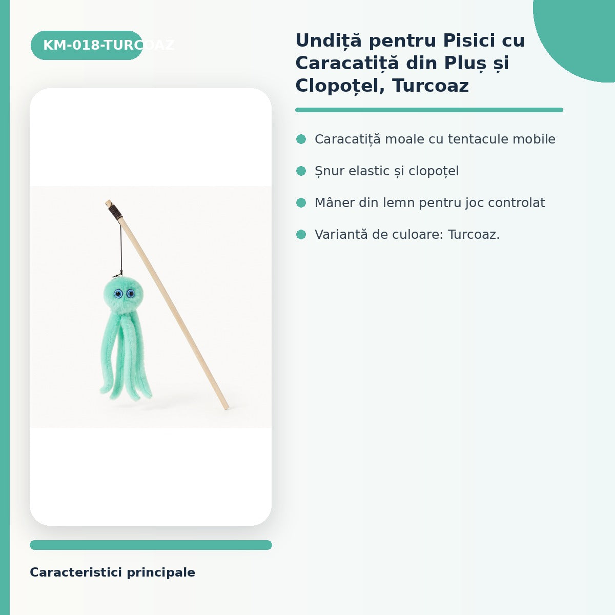 Undita pentru Pisici cu Caracatita din Plus si Clopotel, Turcoaz – imagine 3