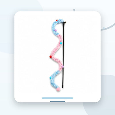 Undiță pentru Pisici cu Vierme Plușat și Pompoane, Bleu / Roz – imagine 2