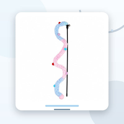 Undiță pentru Pisici cu Vierme Plușat și Pompoane, Roz / Bleu – imagine 2