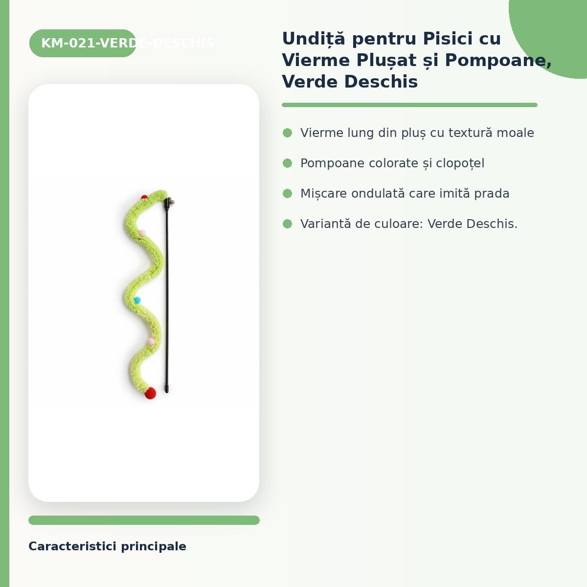 Undita pentru Pisici cu Vierme Plusat si Pompoane, Verde Deschis – imagine 3