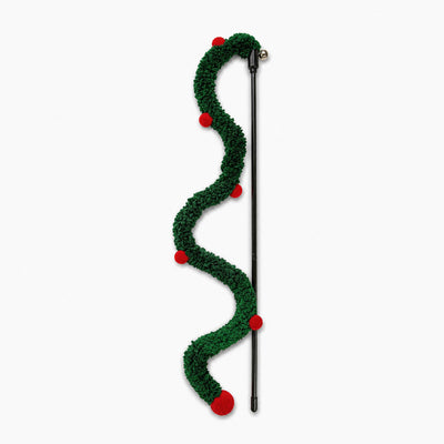 Undiță pentru Pisici cu Vierme Plușat și Pompoane, Verde Închis