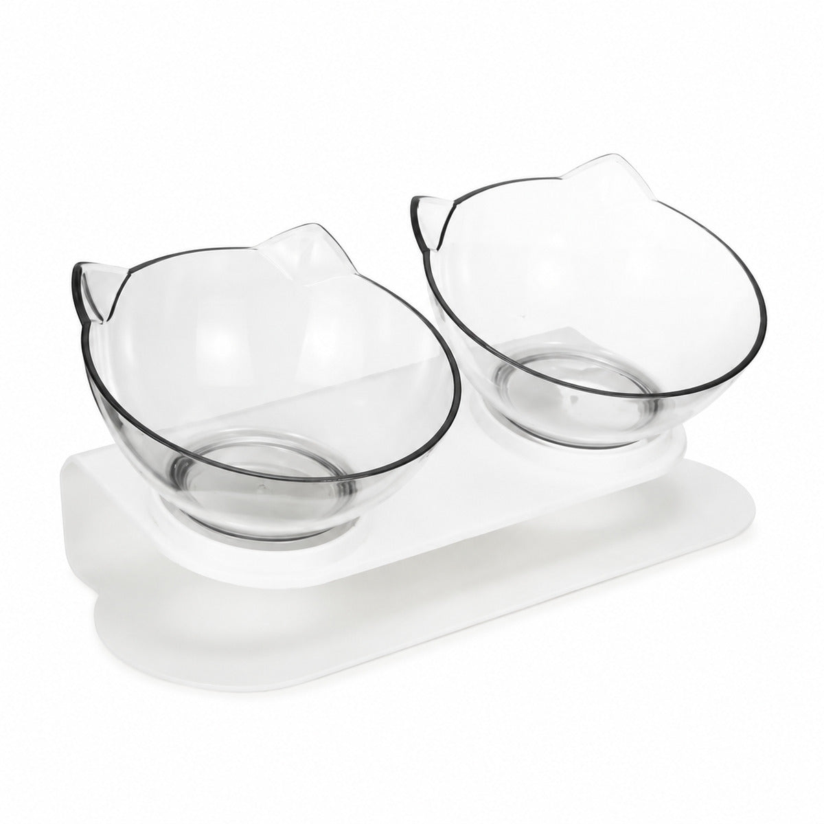 Set 2 Boluri Transparente inaltate pentru Pisici si Caini Mici, Suport inclinat 15°, 27,5x13,5 cm, Alb/Transparent