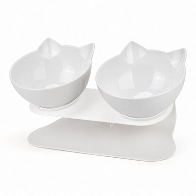 Set 2 Boluri Înălțate pentru Pisici și Câini Mici, Suport Înclinat 15°, Antiderapant, 28x15x10,5 cm, Alb