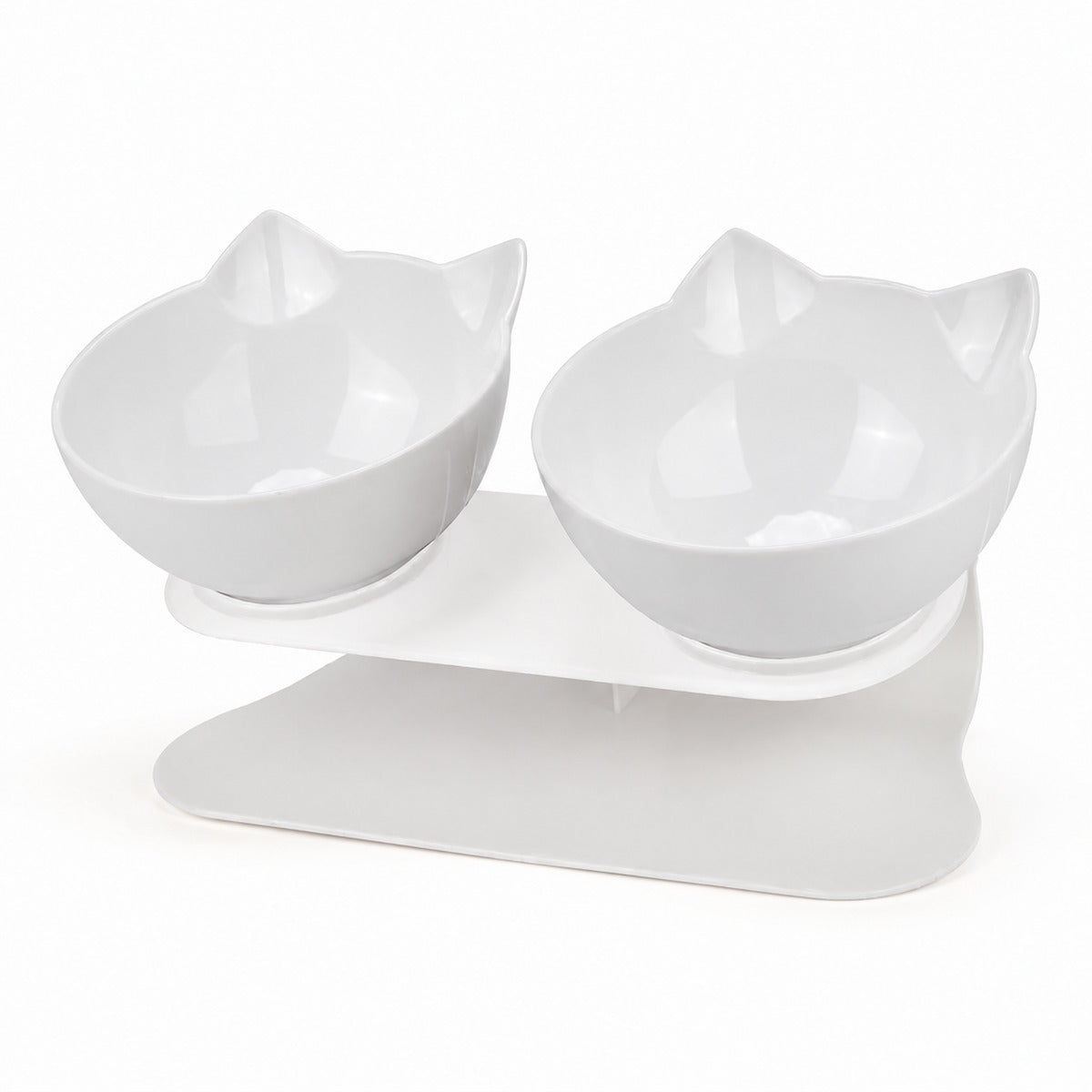 Set 2 Boluri inaltate pentru Pisici si Caini Mici, Suport inclinat 15°, Antiderapant, 28x15x10,5 cm, Alb