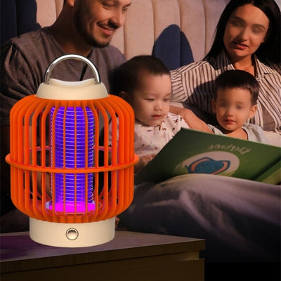 Lampa anti-tantari, unda UV pentru a atrage tantarii, soc electric puternic, 360°, sigura si ecologica, 1200mAh, incarcare USB, portocaliu