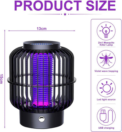 Lampa anti-tantari, unda UV pentru a atrage tantarii, soc electric puternic, 360 grade, 1200mAh, incarcare USB