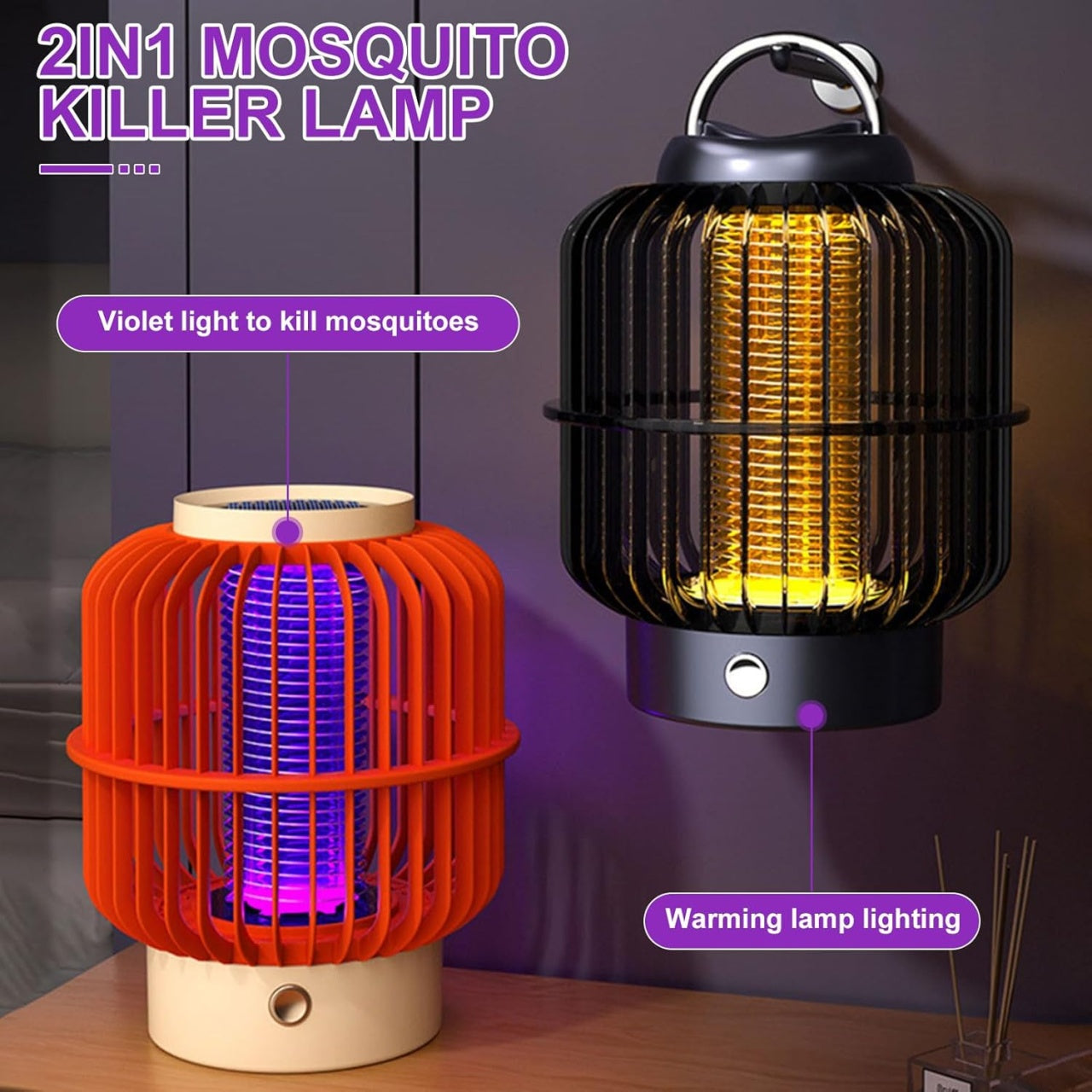 Lampa anti-tantari, unda UV pentru a atrage tantarii, soc electric puternic, 360 grade, 1200mAh, incarcare USB