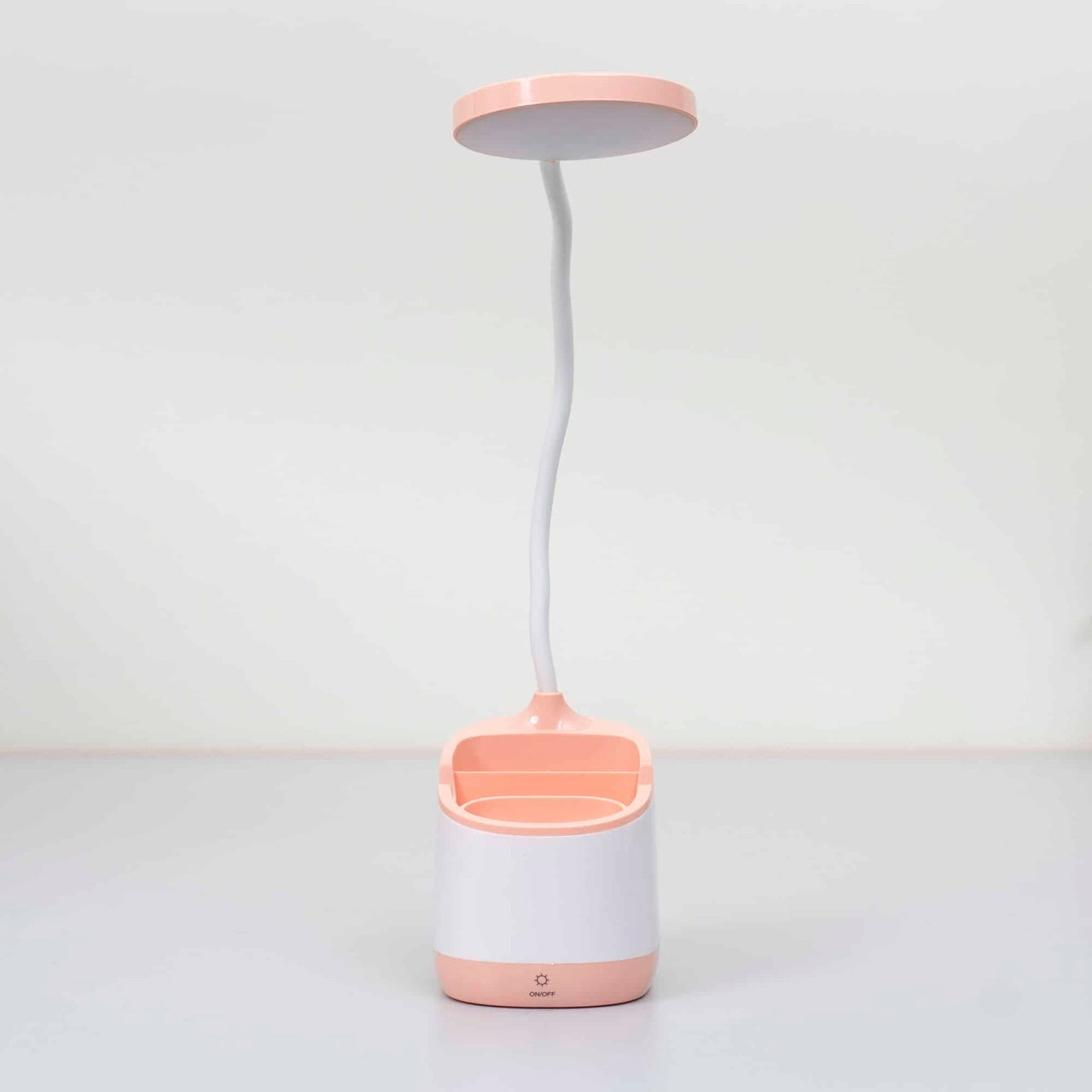 Lampa birou copii cu 3 tipuri lumina si suport pixuri, somon, LED USB