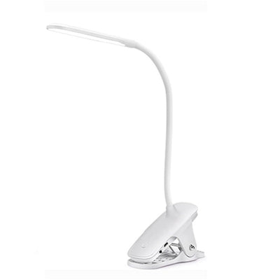 Lampa de birou, LED, alimentare USB, prindere tip clama, din ABS, brat flexibil, buton On/Off, lumina rece, alb