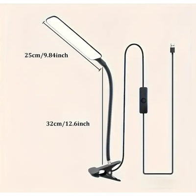 Lampa de birou, LED, alimentare USB, prindere tip clama, din ABS, brat flexibil, buton On/Off, lumina rece, negru