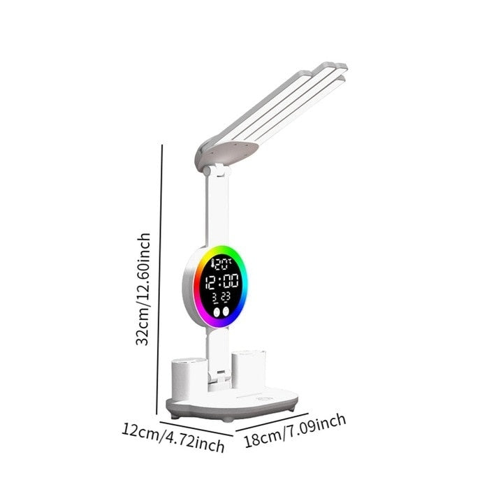 Lampa de birou, SMART, flexibil 30-47cm, cu ceas, data si temperatura, suport anti-alunecare, cu 2 organizatoare, din ABS, alb