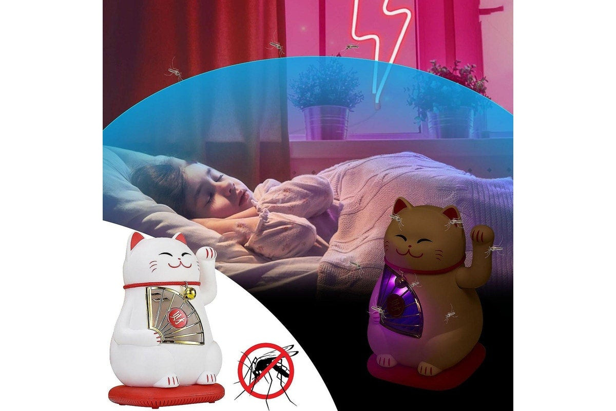 Lampă de țânțari cu aspirație, in forma de pisica, silențioasă, incarcare USB, din ABS, ultraviolete, alb