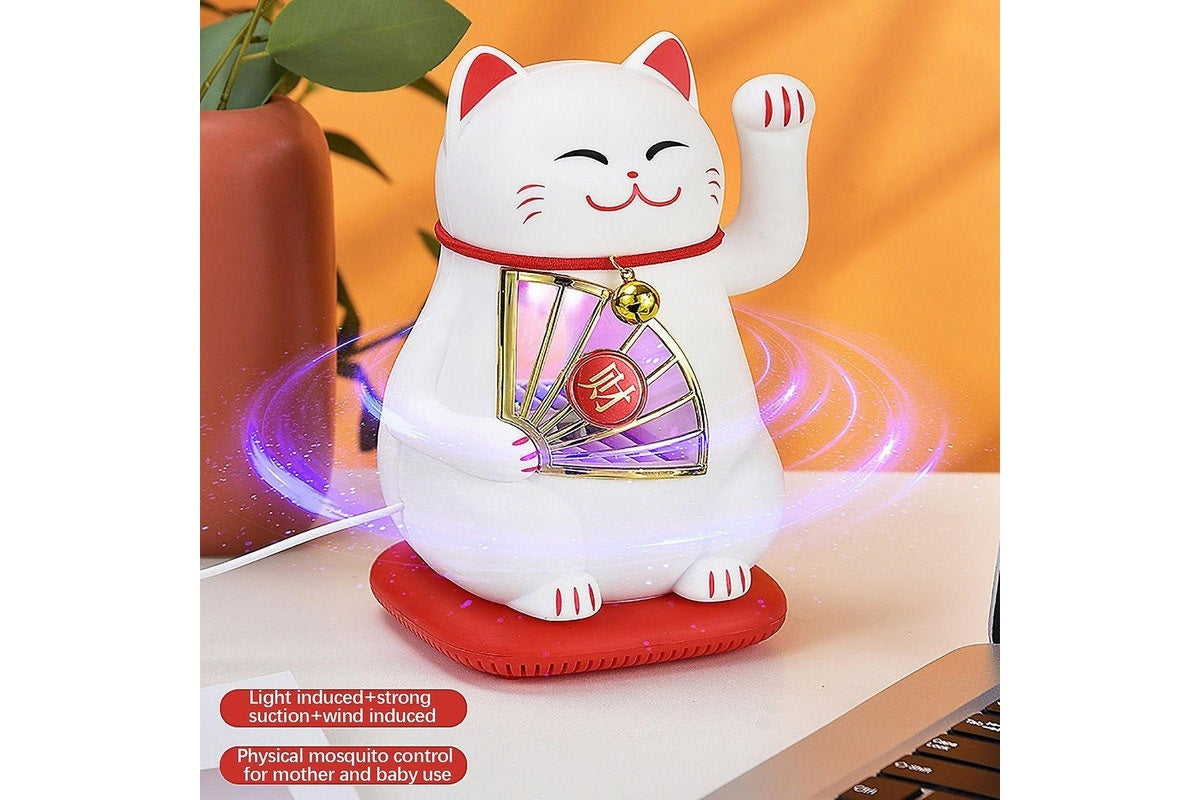 Lampă de țânțari cu aspirație, in forma de pisica, silențioasă, incarcare USB, din ABS, ultraviolete, alb