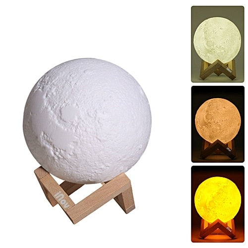 Lampa de veghe cu umidificator de aromaterapie, Luna iNOV Moon 3D, 880 ml, 13 cm, lumina 3 culori + stand lemn