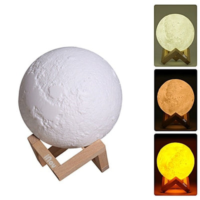 Lampa de veghe cu umidificator de aromaterapie, Luna iNOV Moon 3D, 880 ml, 13 cm, lumina 3 culori + stand lemn