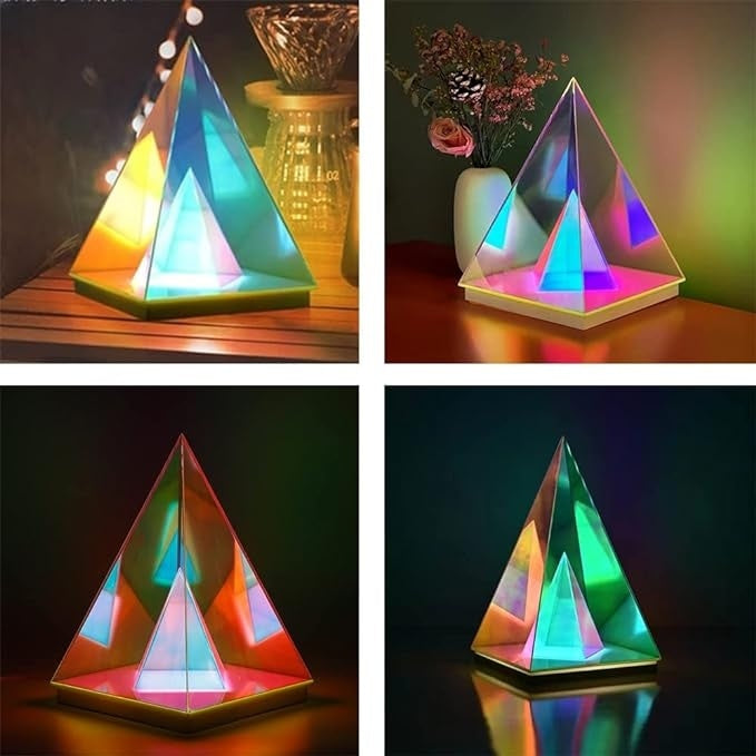 Lampa decorativa cu LED uri, stil piramida, cu incarcare USB, jocuri de lumini, putere 2W, mod de control ON / OFF, multicolor