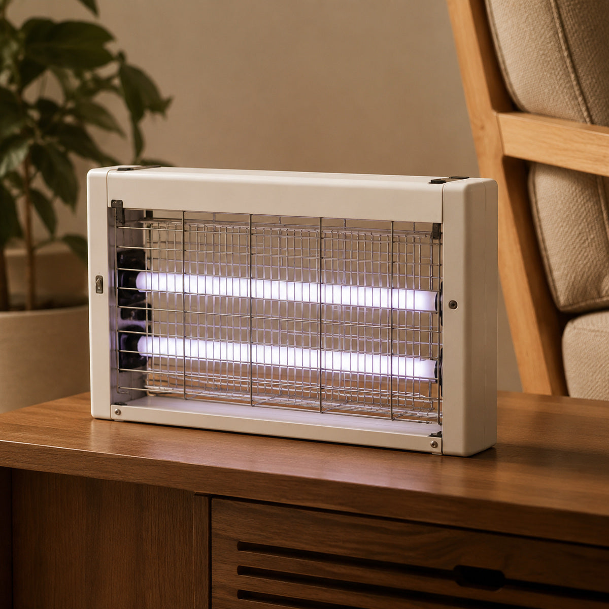 Lampă Electrică Anti-Insecte cu Grilă UV, Alb – imagine comercială