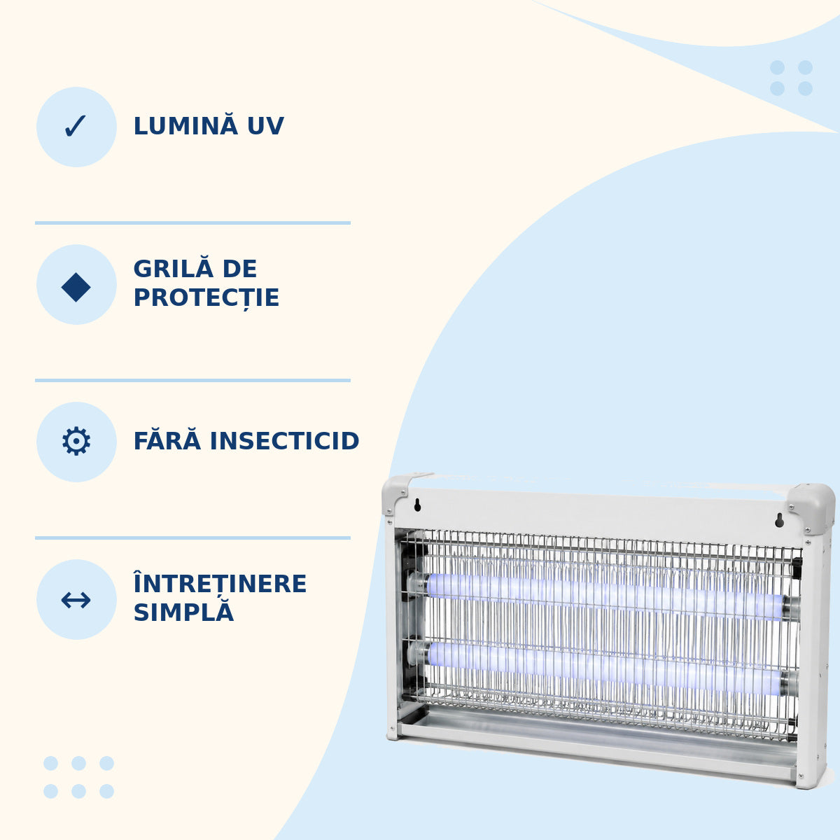Lampă Electrică Anti-Insecte cu Grilă UV, Alb – caracteristici