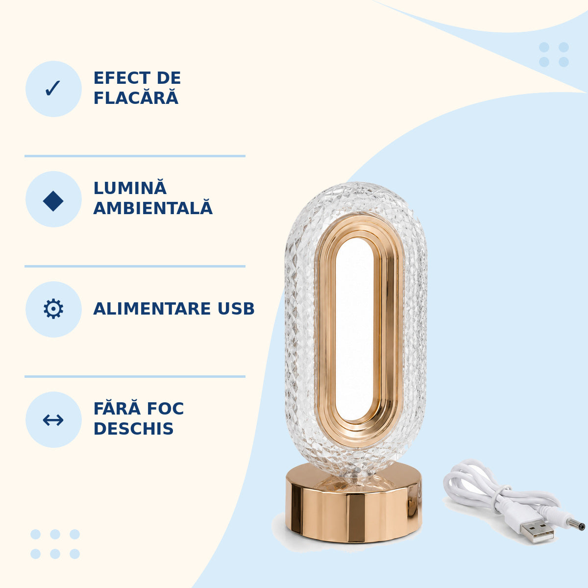 Lampă LED Decorativă cu Efect de Flacără și Alimentare USB, Auriu – imagine 3