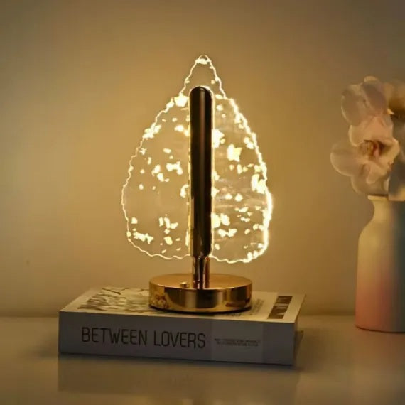 Lampa LED decorativa, in forma de brad, reincarcabila, de birou, portabila, consum redus de energie, auriu