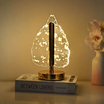 Lampa LED decorativa, in forma de brad, reincarcabila, de birou, portabila, consum redus de energie, auriu