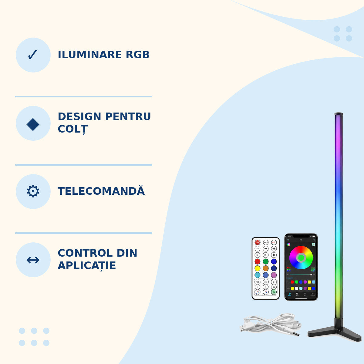 Lampă RGB de Podea pentru Colț, cu Telecomandă și Aplicație – imagine 3
