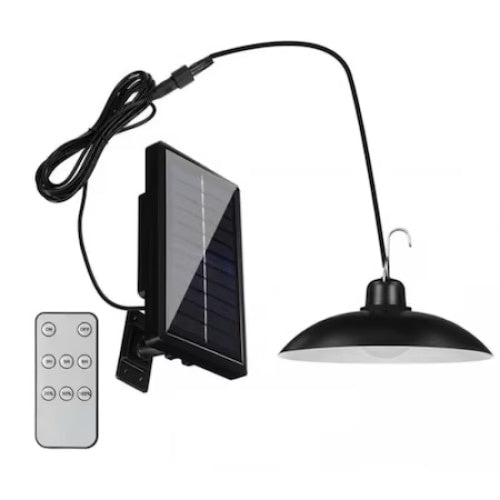 Lampa rotunda, cu panou soalar si telecomanda, rezistenta la apa, tensiune panou solar 5,5 V, negru