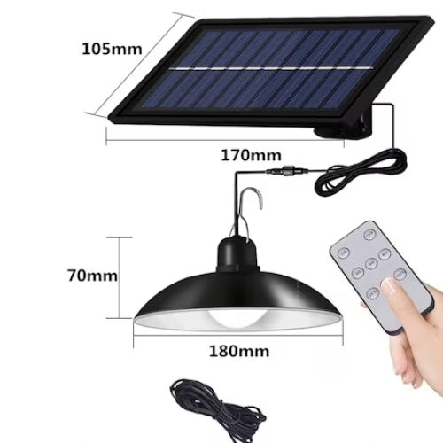 Lampa rotunda, cu panou soalar si telecomanda, rezistenta la apa, tensiune panou solar 5,5 V, negru
