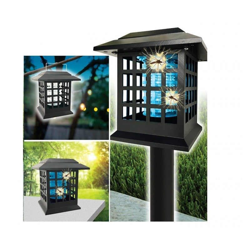 Lampa solara anti-insecte, cu bare de siguranta, buton on/off, cu montare prin agatare sau de sine statator, negru