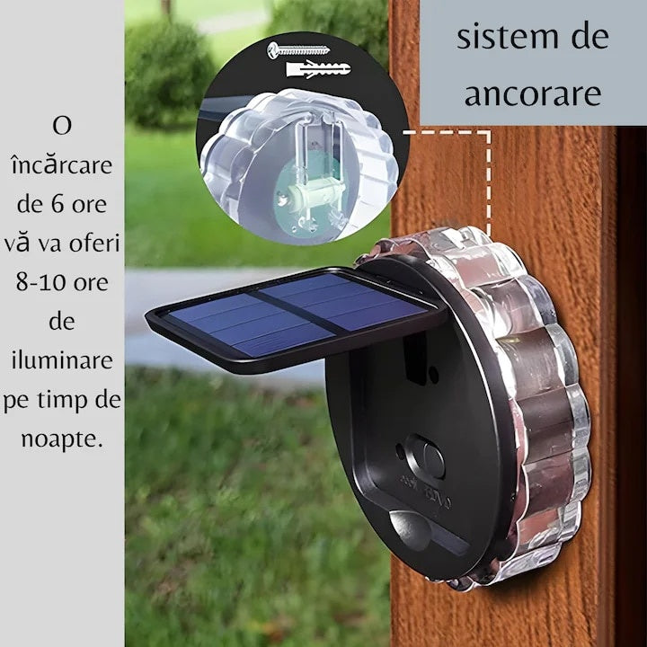 Lampa solara, cu panou reglabil, prindere de perete, rezistenta la apa, cu 3 moduri de iluminare, negru