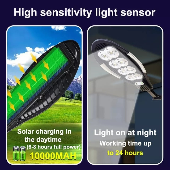 Lampa solara cu senzor de miscare, panou solar incorporat, 3 moduri de iluminare, unghiul de miscare de 180°, din ABS de inalta calitate, IP65 Waterproof, negru/argintiu