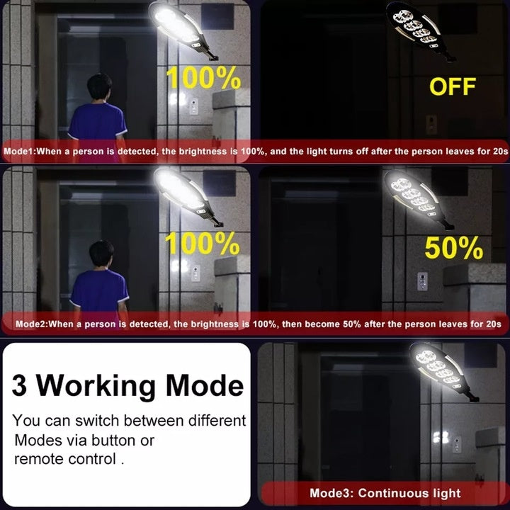 Lampa solara cu senzor de miscare, panou solar incorporat, 3 moduri de iluminare, unghiul de miscare de 180°, din ABS de inalta calitate, IP65 Waterproof, negru/argintiu