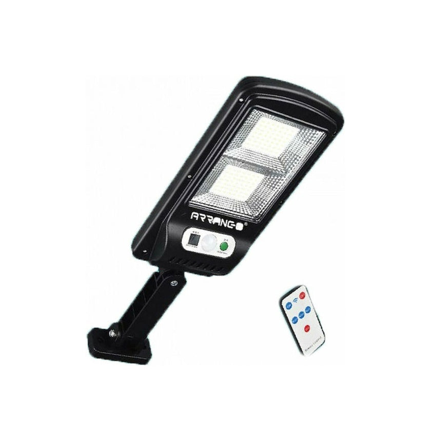 Lampa solara cu telecomanda, cu 2 celule, sistem de prindere pe stalp, senzor de miscare, din ABS, negru