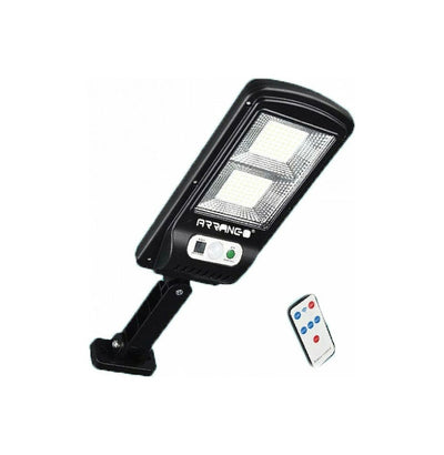 Lampa solara cu telecomanda, cu 2 celule, sistem de prindere pe stalp, senzor de miscare, din ABS, negru