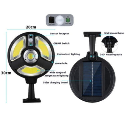 Lampa solara cu telecomanda FOXMAG24, 120 x LED, Senzor de miscare, Negru