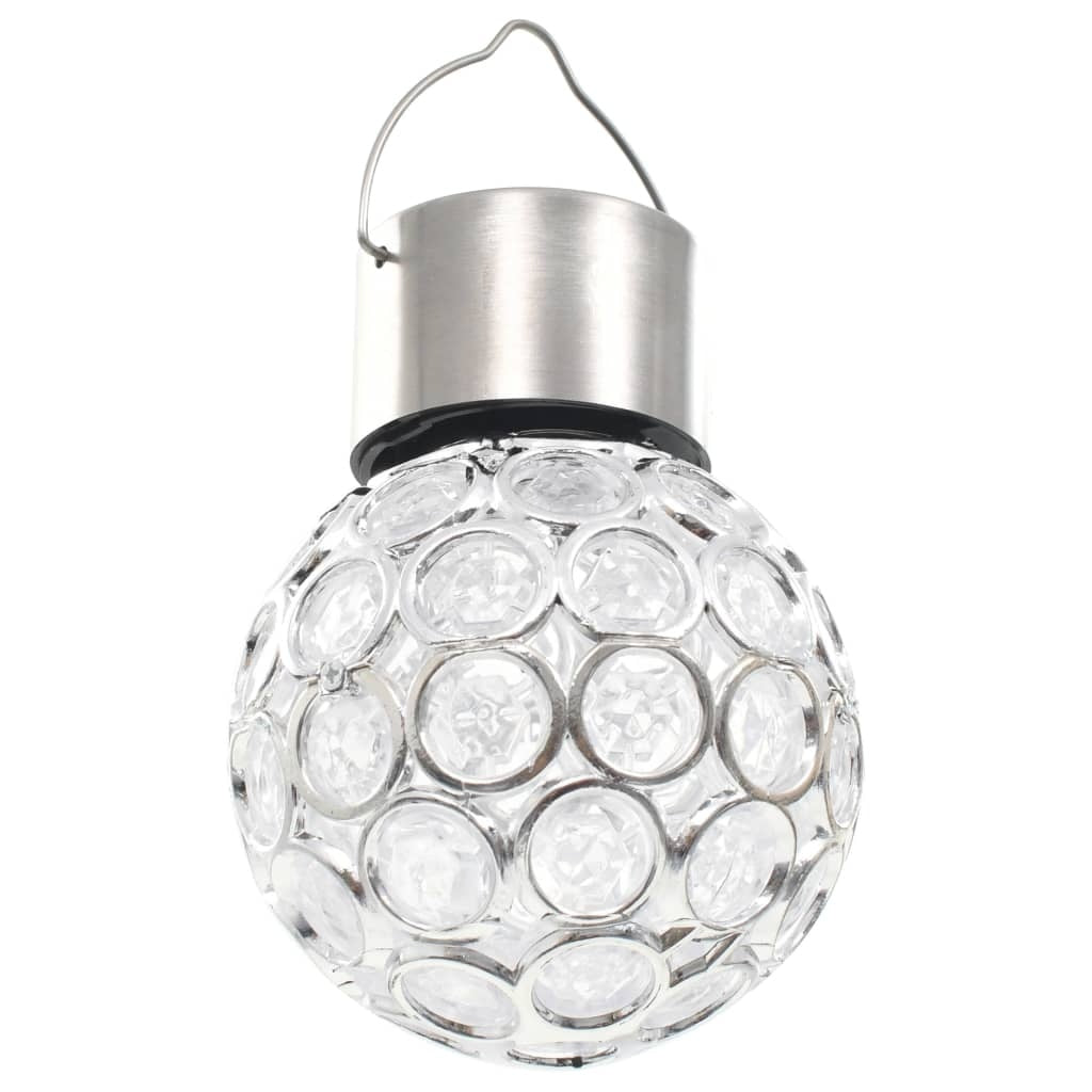 Lampa solara de gradina, cu 8 lumini colorate, cu suport de agatare, comutator ON/OFF, aspect de cristal, rezistenta la apa, alb