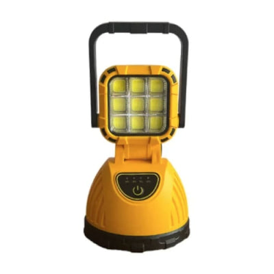 Lampa solara de lucru, cu maner, tip lanterna, panou solar, robusta si versatila, putere 20W, rezistenta la socuri, negru/galben