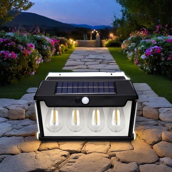 Lampa solara de perete cu 5 becuri LED, montaj pe perete, putere 65W, 3 intensitati de lumina, din ABS, negru