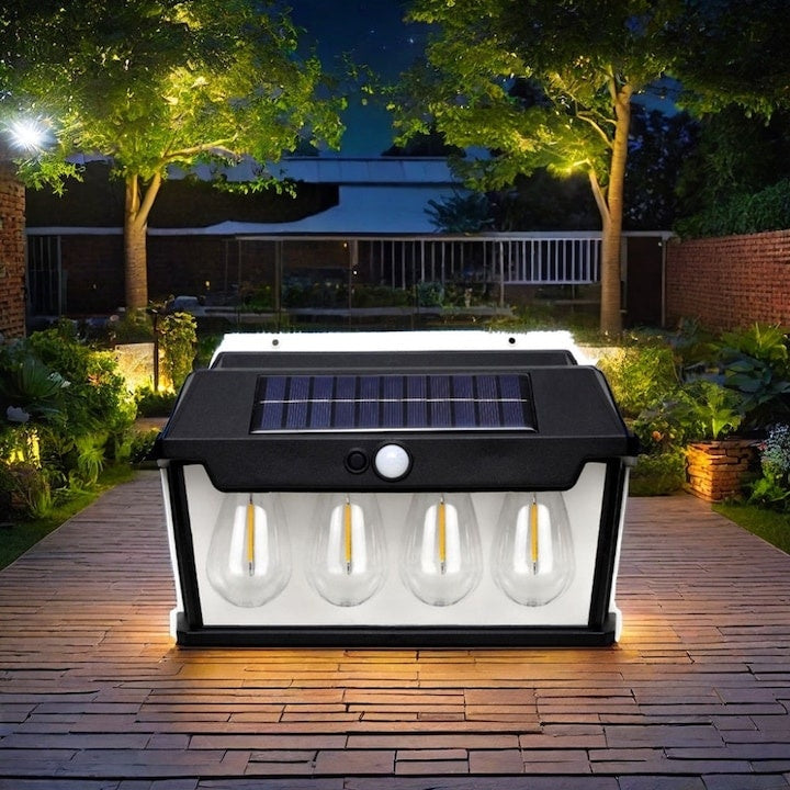 Lampa solara de perete cu 5 becuri LED, montaj pe perete, putere 65W, 3 intensitati de lumina, din ABS, negru