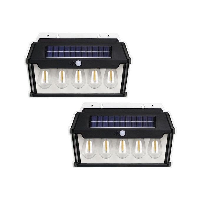 Lampa solara de perete cu 5 becuri LED, montaj pe perete, putere 65W, 3 intensitati de lumina, din ABS, negru