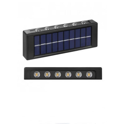 Lampa solara de perete, cu iluminare bidirectionala, cu sistem de prindere prin agatare, cu 12 LED-uri, din ABS, rezistenta la apa, negru