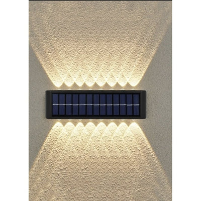 Lampa solara de perete, cu iluminare bidirectionala, cu sistem de prindere prin agatare, cu 12 LED-uri, din ABS, rezistenta la apa, negru