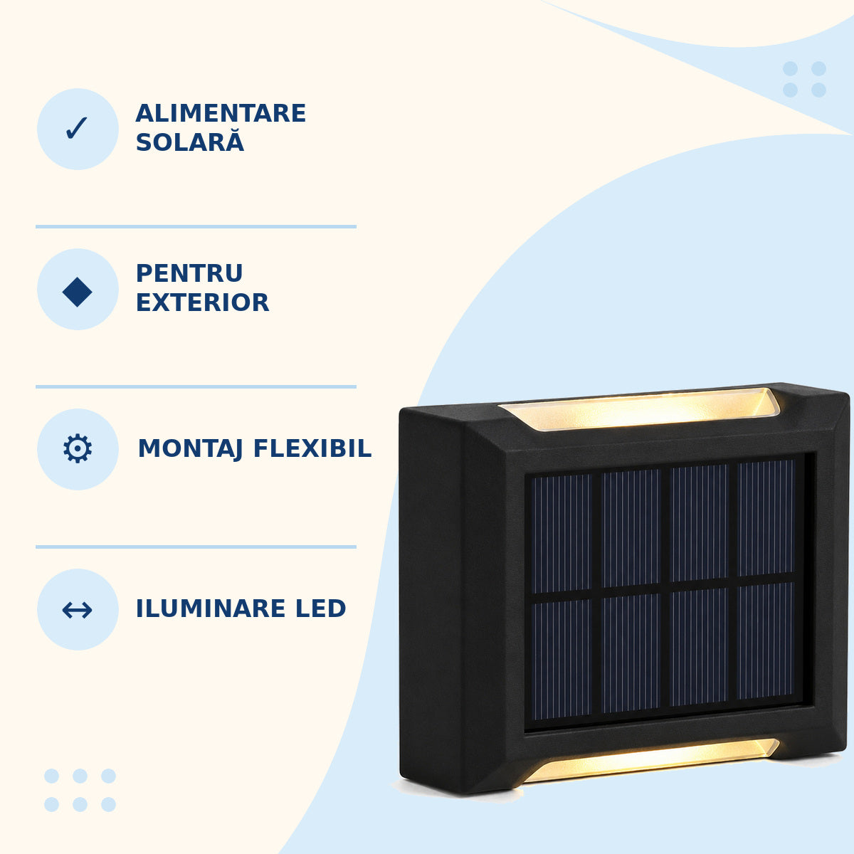 Lampă Solară de Perete cu Lumină Sus-Jos, Negru – caracteristici