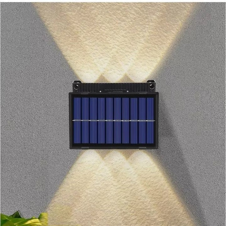 Lampa solara de perete, din ABS, cu 6 LEDuri, autonomie 10h, rezistenta la apa, cu lumina calda, negru