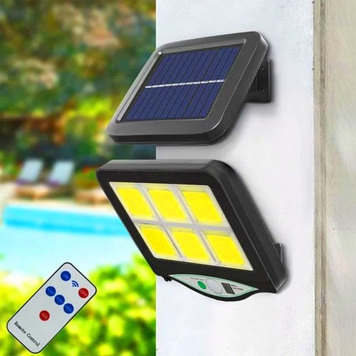 Lampa solara de perete FOXMAG24, 6 x COB LED, cu panou solar polisiciliu detasabil, senzor miscare, telecomanda, rezistenta la apa