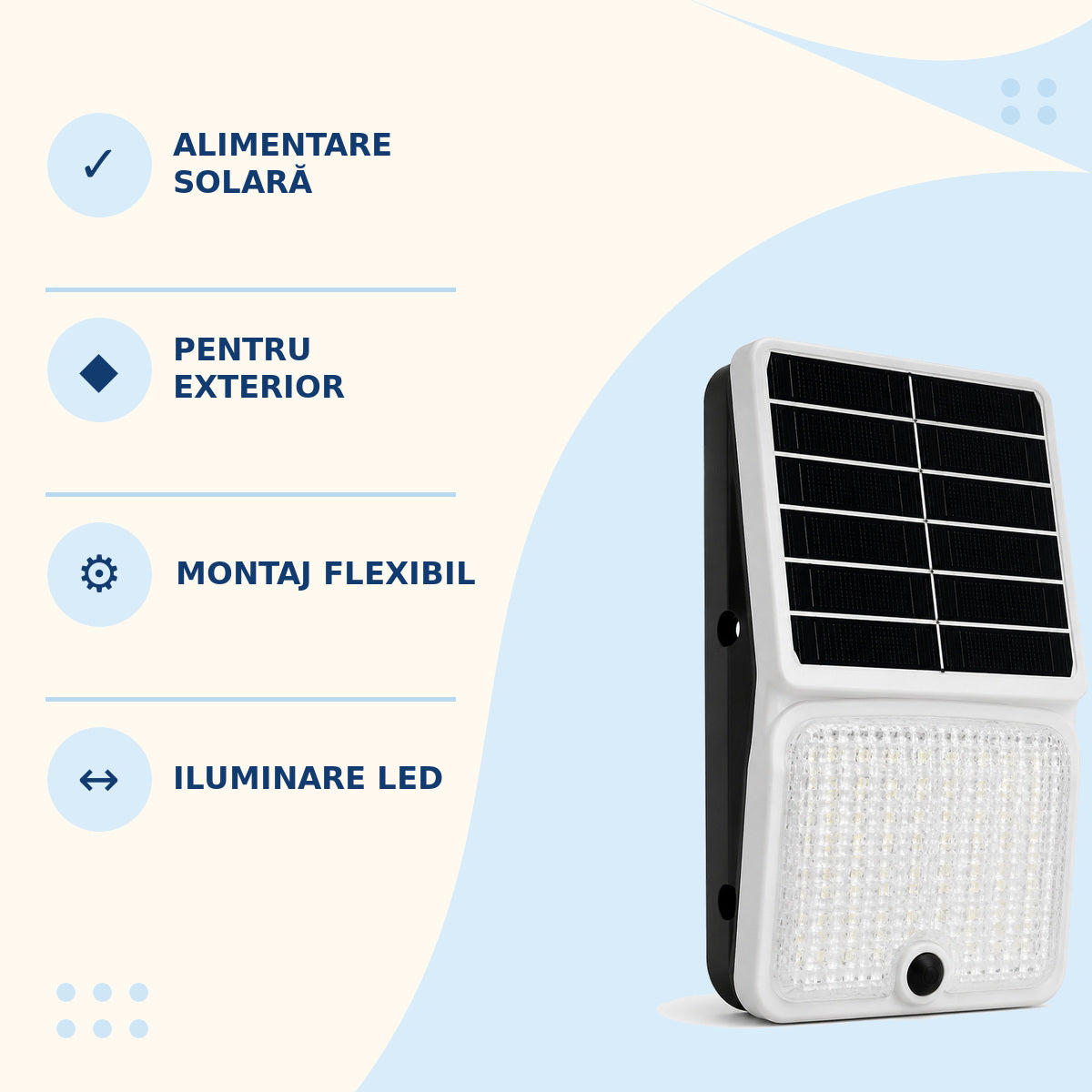 Lampă Solară de Perete pentru Exterior, cu Panou Integrat, Alb-Negru – caracteristici