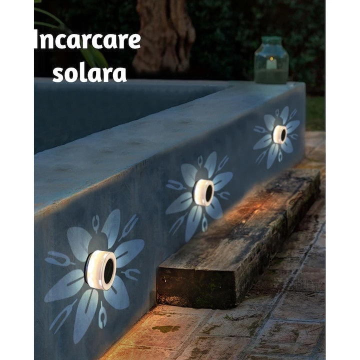 Lampa solara decorativa de exterior, compacta, rezistenta la apa IP44, putere 5W, autonomie pana la 12 ore, lumina rece, alb