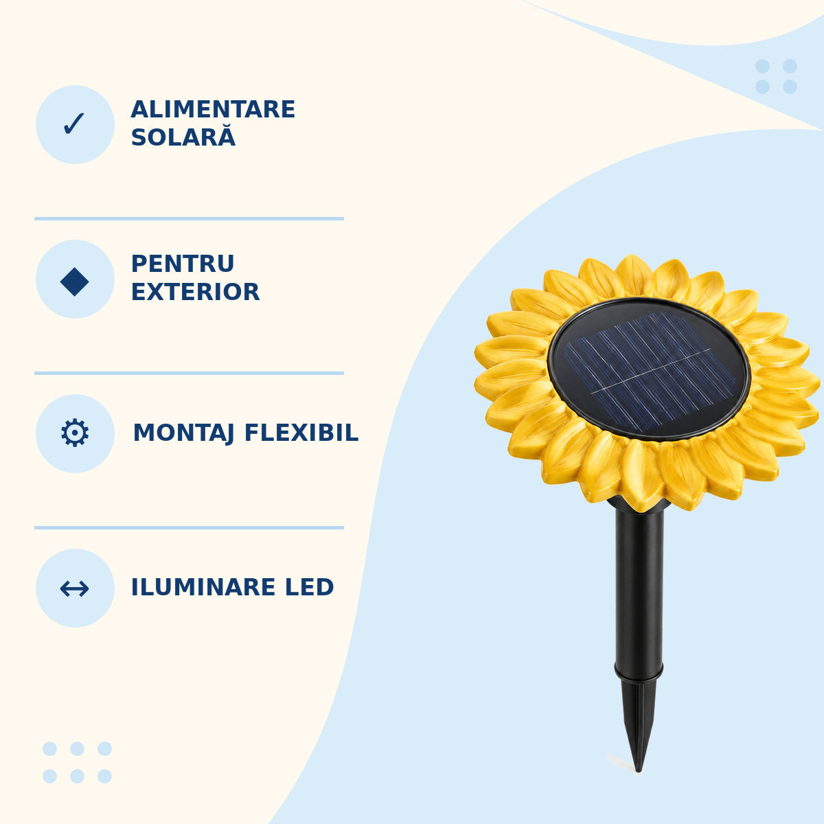 Lampă Solară Decorativă de Grădină Tip Floarea-Soarelui – imagine 3