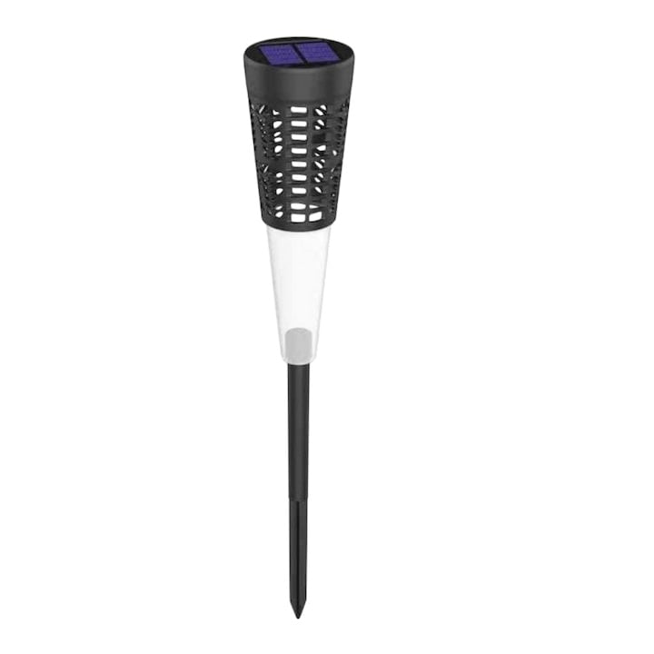Lampa solara decorativa, pentru gradina, cu fixare tip tarus, lumina calda, pornire/oprire automata, rezistenta la apa, din ABS, negru